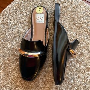 DV by Dolce Vita Morgana Tailor Glossy Black Mules Size 7 BNWOT